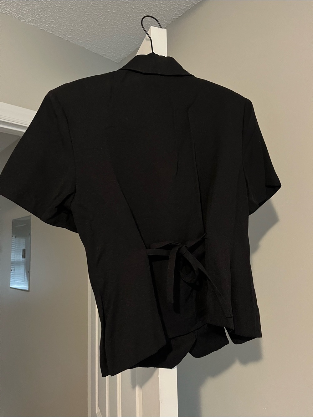 Vintage Black Short-Sleeve Button-Back Shirt with Tie